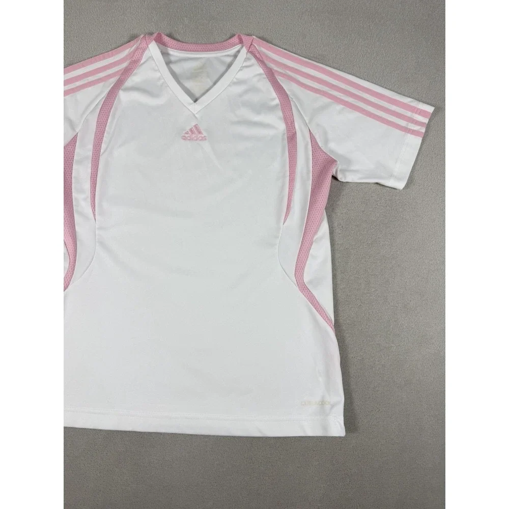Vintage 2009 Adidas ClimaCool V-Neck Soccer Jersey White Pink Women's Size S - Picture 6 of 16